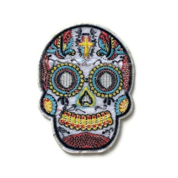 Calavera White & Red Embroidered Patch - Picture 4 of 5